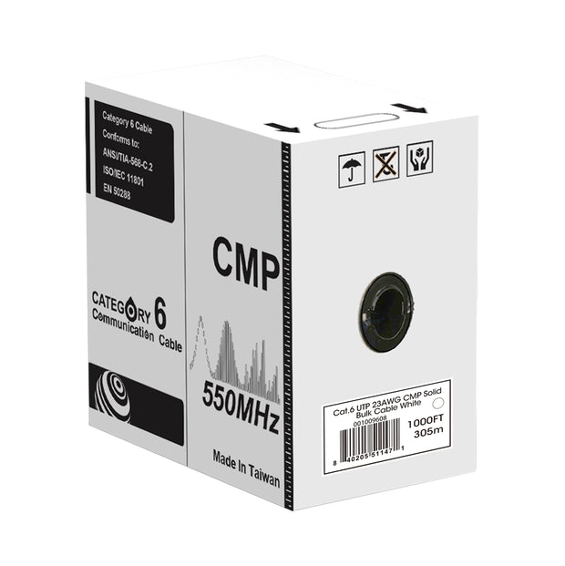 Cat.6 UTP 23AWG Solid CMP bulk cable(white), 1000ft REELEX