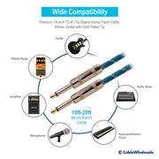 Premium 1/4 inch Mono Patch Cable, 1/4 Male, Woven Jacket