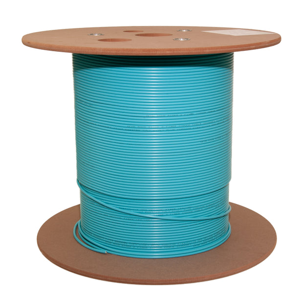 12 Fiber Indoor Distribution Fiber Optic Cable, Multimode 50/125, Corning Clear Curve OM3, 10 Gbit, Aqua, Riser Rated, Spool, 1000 foot