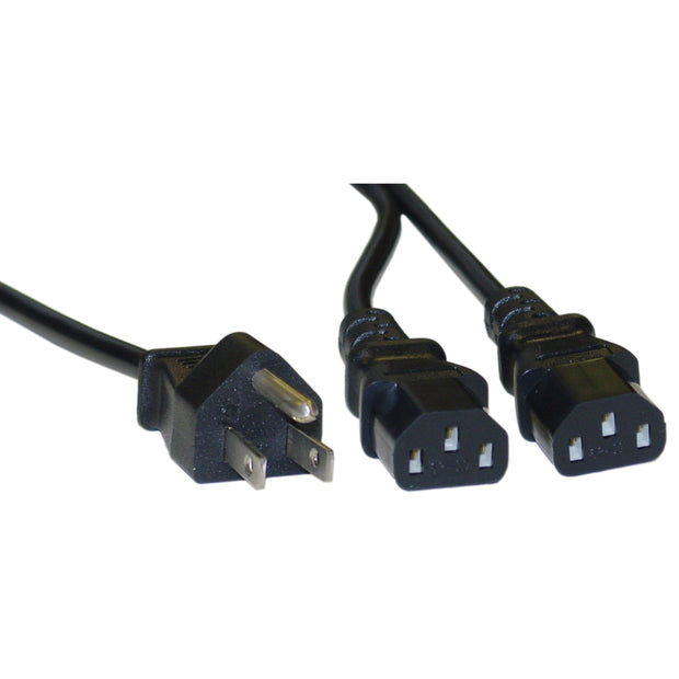 Computer / Monitor Power Y Cord, Black, NEMA 5-15P to Dual C13, 10 Amp, 6 foot