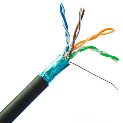 Direct Burial/Outdoor Rated Shielded Cat6 Black Ethernet Cable, Solid, 23 AWG, POE Compliant, Spool, 1000 foot