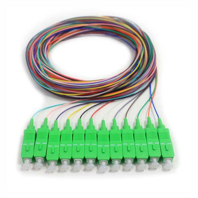 12 Strand Fiber Pigtail, 9/125 Singlemode(Green Boot), ST/APC, 3 meter