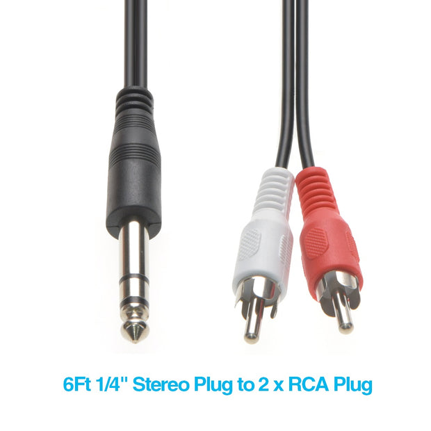 10Ft 1/4" Stereo Plug to 2 x RCA Plug