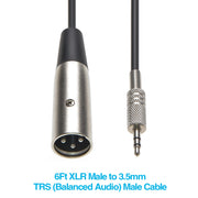 6Ft XLR Male to 3.5mm Stereo TRS (Balanced Audio) Male Cable