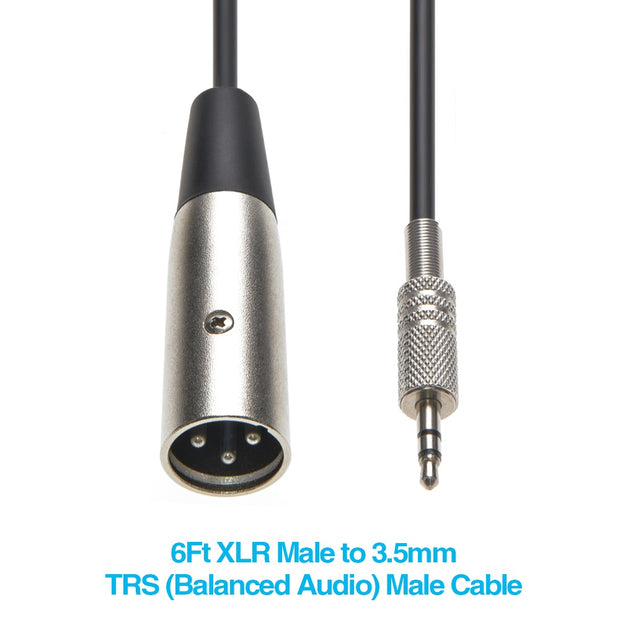 25Ft XLR Male to 3.5mm Stereo TRS (Balanced Audio) Male Cable