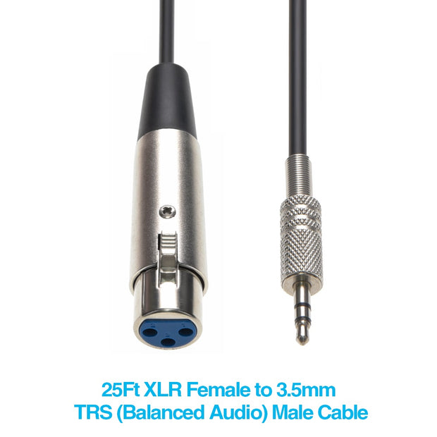 6Ft XLR Female to 3.5mm Stereo TRS (Balanced Audio) Male Cable