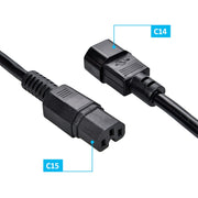 3Ft  Power Cord C14 to C15 Black/ SJT 14/3