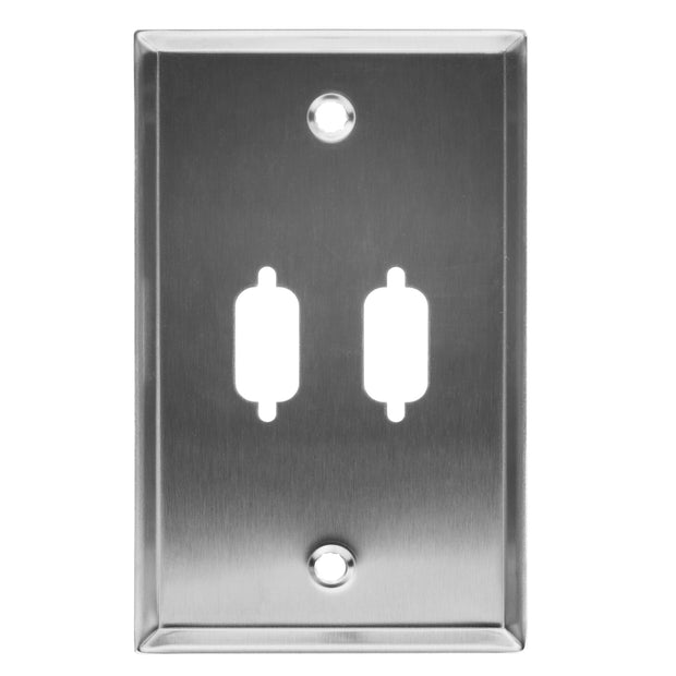 Wall Plate, 2 Port DB9 / HD15 (VGA), Single Gang, Stainless Steel