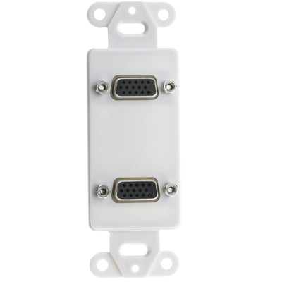 Decora Wall Plate Insert, White, Dual VGA Couplers, HD15 Female