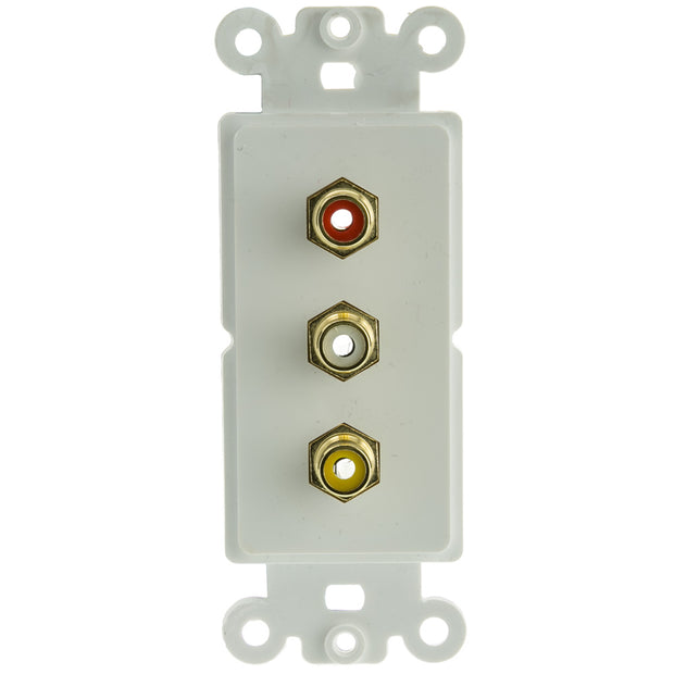 Decora Wall Plate Insert, White, 3 RCA Couplers (Red/White/Yellow), RCA Female