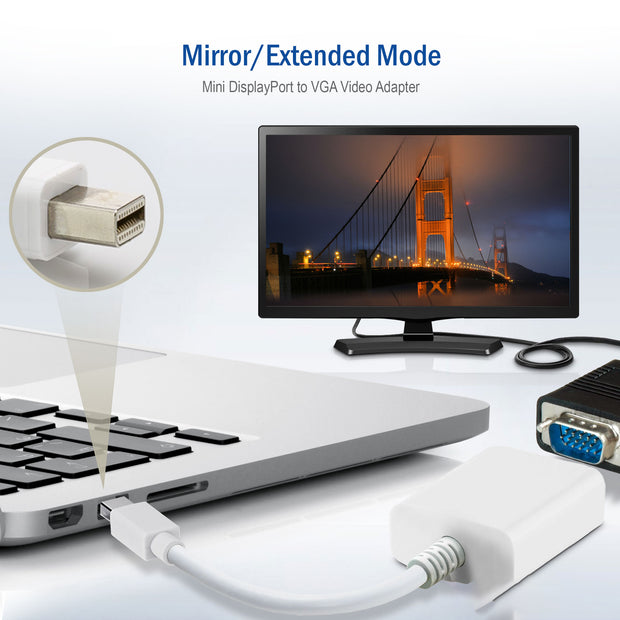 Mini DisplayPort to VGA Adapter Cable, Passive, Mini DisplayPort (MiniDP/mDP) Male to HD15 Female, Only works from DisplayPort to VGA, 6 inch