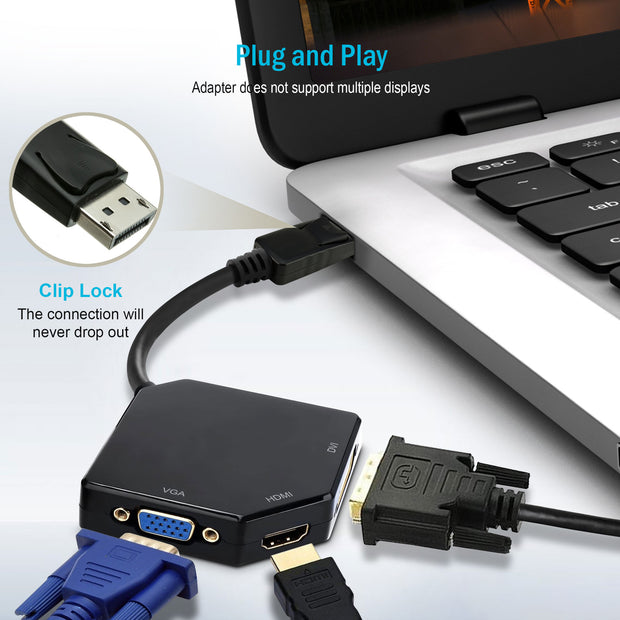 DisplayPort to HDMI, VGA or DVI, 3-IN-1 Adapter