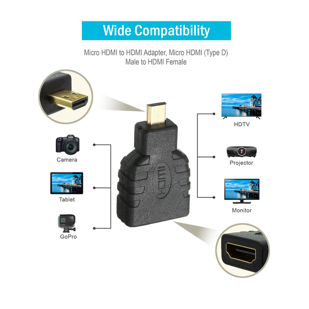 Micro HDMI to HDMI Adapter, Micro HDMI (Type D) Male to HDMI Female