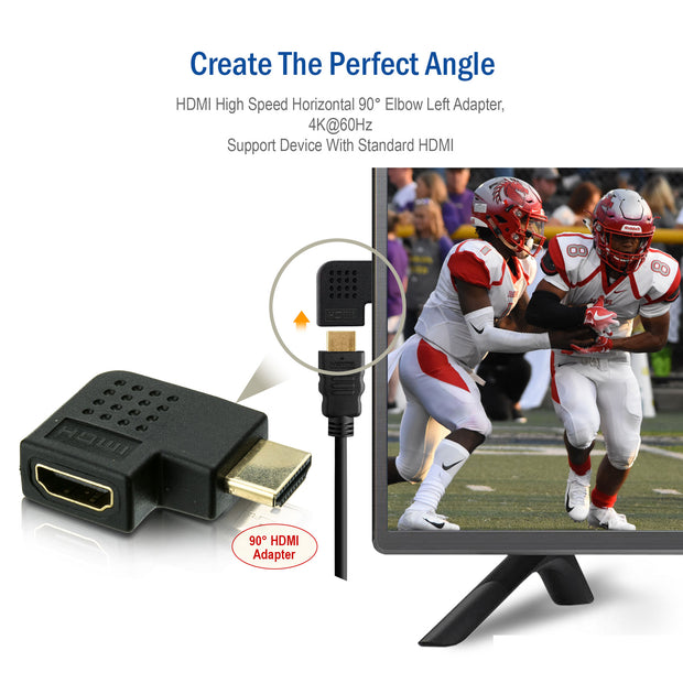 HDMI High Speed Horizontal 90 Degree Elbow Adapter - Left, HDMI Type-A Male to HDMI Type-A Female, 4K 60Hz, Black