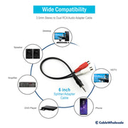 3.5mm Stereo to Dual RCA Audio Adapter Cable, 3.5mm Male to Dual RCA Female (Red/White), 6 inch