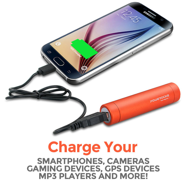 Powerocks 2800mAh Power Bank, 1 USB port, Includes Micro USB Charge Cable, Orange