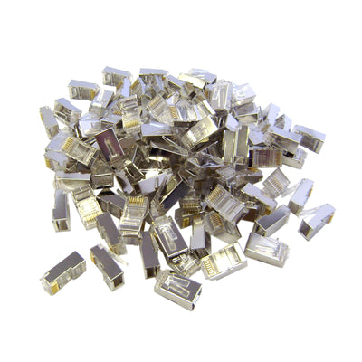 Shielded Cat6 RJ45 Crimp Connectors for Stranded Cable, 8P8C, POE Compliant, 100 pieces