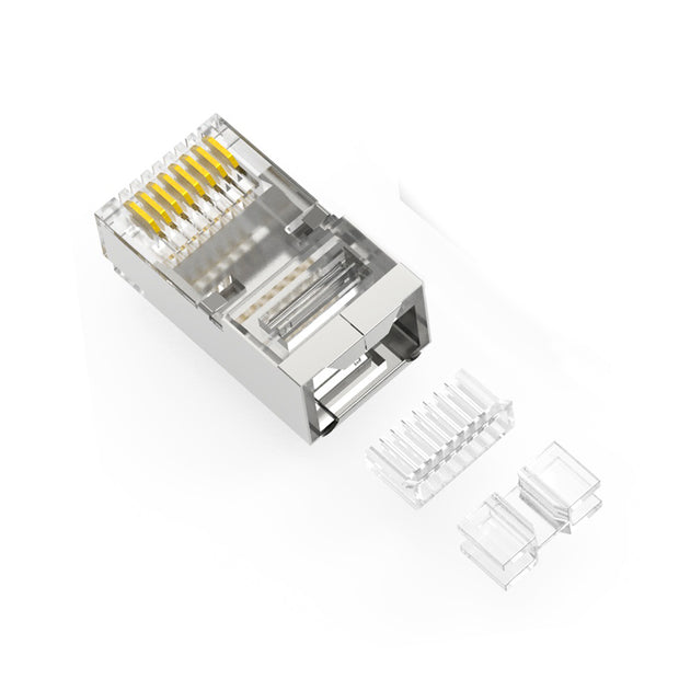 Shielded Cat6a RJ45 Crimp Connectors for Stranded Cable, POE Compliant, 100 pieces