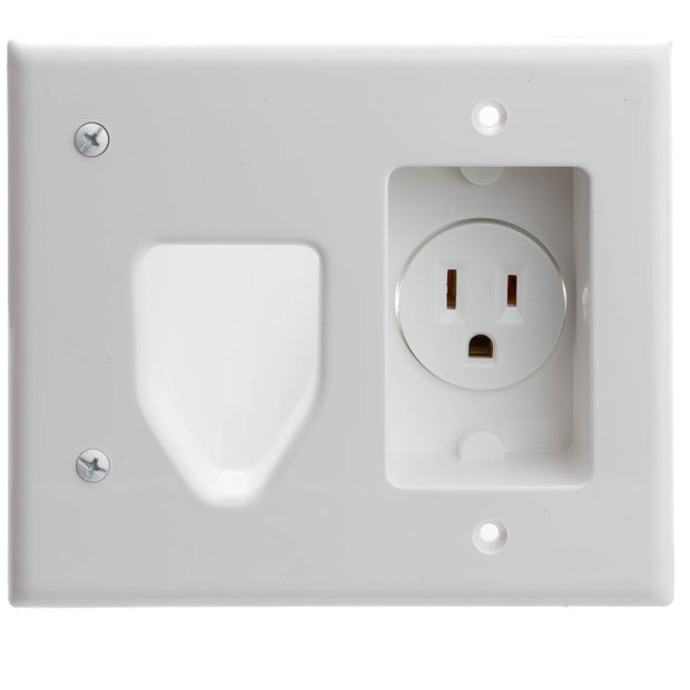 Recessed Low Voltage Cable Plate with Recessed Power, White