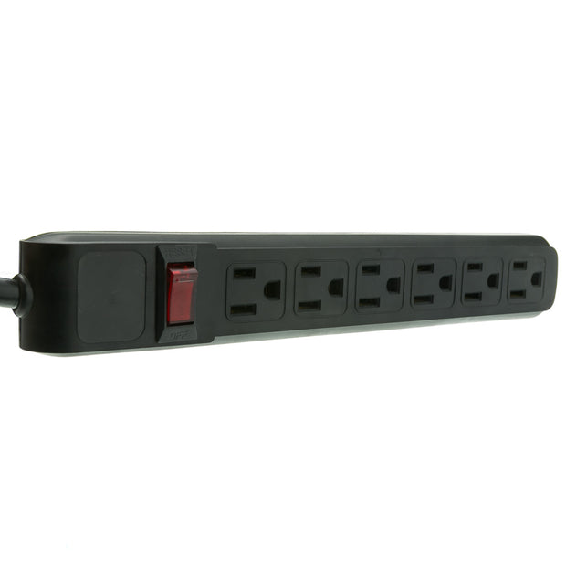 Surge Protector, Flat Rotating Plug, 6 Outlet, Black Horizontal Outlets, Plastic, Power Cord