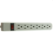 Surge Protector, Flat Rotating Plug, 6 Outlet, Gray Horizontal Outlets, Plastic, Power Cord