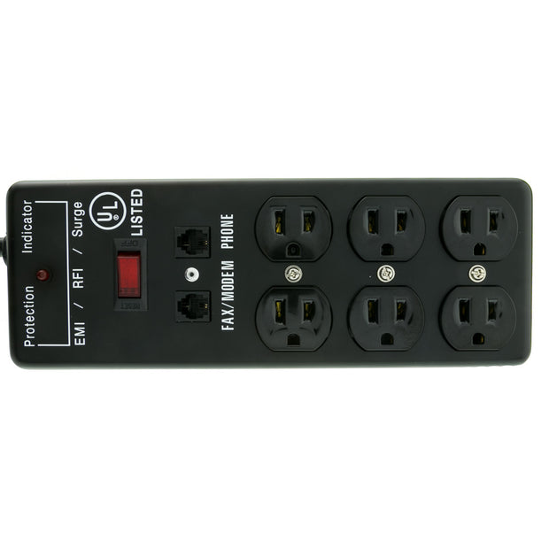 Surge Protector, Flat Rotating Plug, 6 Outlet, Black, Metal, Commercial Grade, 1 X3 MOV, EMI & RFI, Modem Protector, Power Cord 10 foot