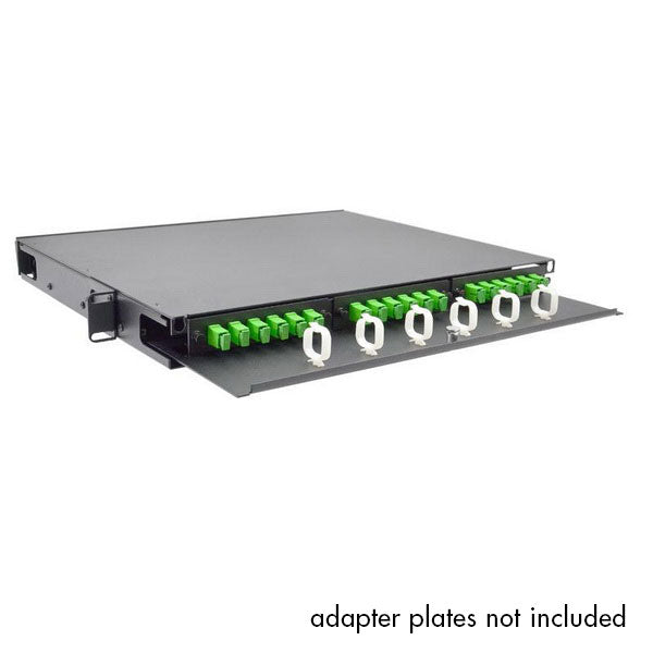 1U Fiber Optic Patch Panel, Capacity 3 LGX Adapter Plates / Cassettes / Modules, Unloaded, Solid Door, Black Powder Coat