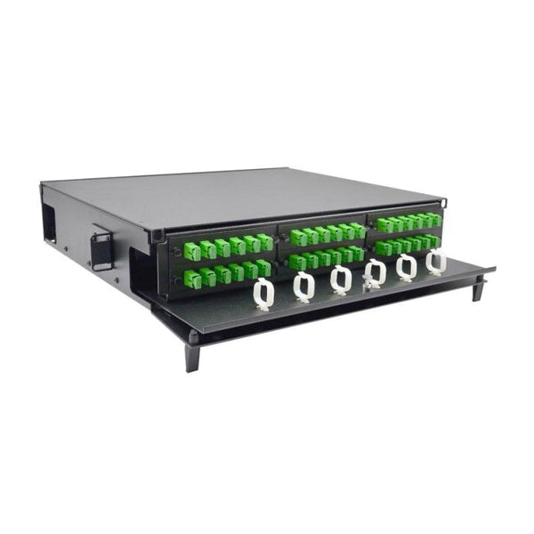 2U Fiber Optic Patch Panel,  Capacity 6 LGX Adapter Plates / Cassettes / Modules, Unloaded, Lexan Front Door, Black Powder Coat