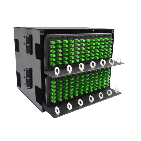 8U Fiber Optic Patch Panel, Capacity 24 LGX Adapter Plates / Cassettes / Modules, Unloaded, Solid Door, Black Powder Coat