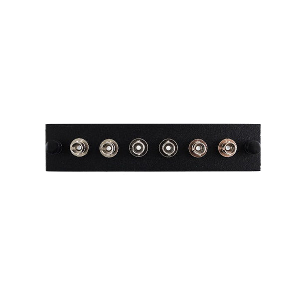 LGX Compatible Adapter Plate featuring a Bank of 6 Singlemode ST Connectors, Black Powder Coat