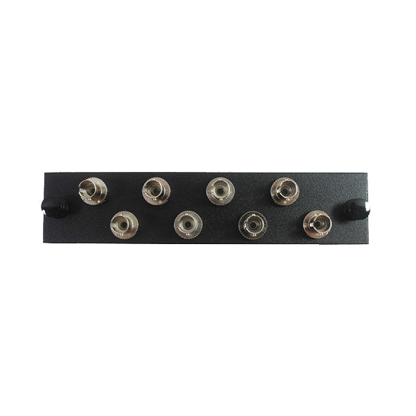 LGX Compatible Adapter Plate featuring a Bank of 8 Singlemode ST Connectors, Black Powder Coat