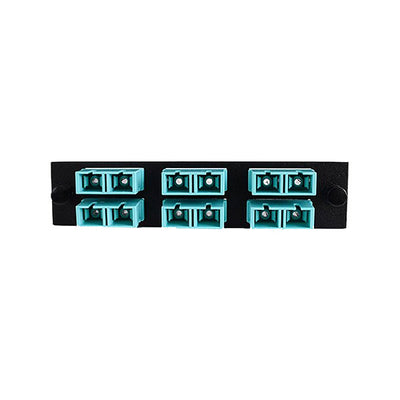 LGX Compatible Adapter Plate featuring a Bank of 6 Multimode Duplex SC Connectors in Aqua for OM3 and OM4 10Gbit applications, Black Powder Coat