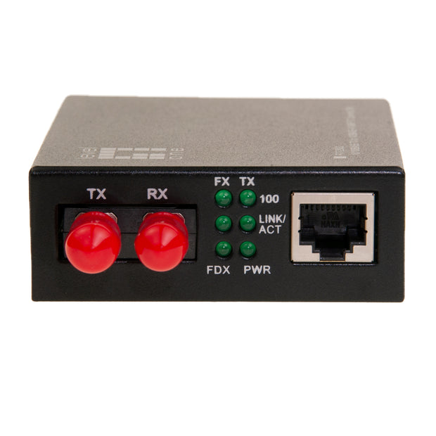 Ethernet to Multimode Fiber Optic Converter, RJ45 (100Base-TX) to Fiber-ST (100Base-FX) 2km