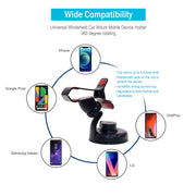 Universal mobile device holder, windshield/dashboard mount, black