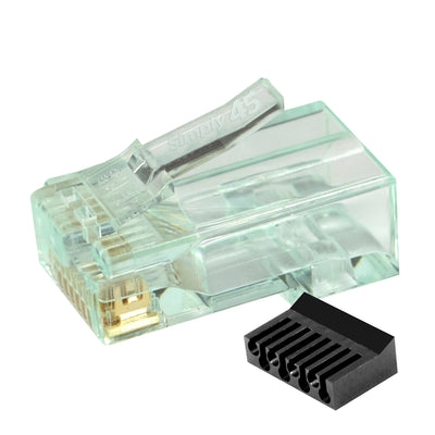 Simply45 Cat6 RJ45 Crimp Connectors, Solid/Stranded 23AWG, Green Tint, Hi/Lo Stagger, Bar45™, Jar 100 pieces