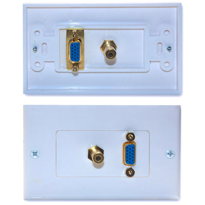 Wall Plate, White, VGA and 3.5mm Stereo Jack, HD15 Female and 3.5mm Female